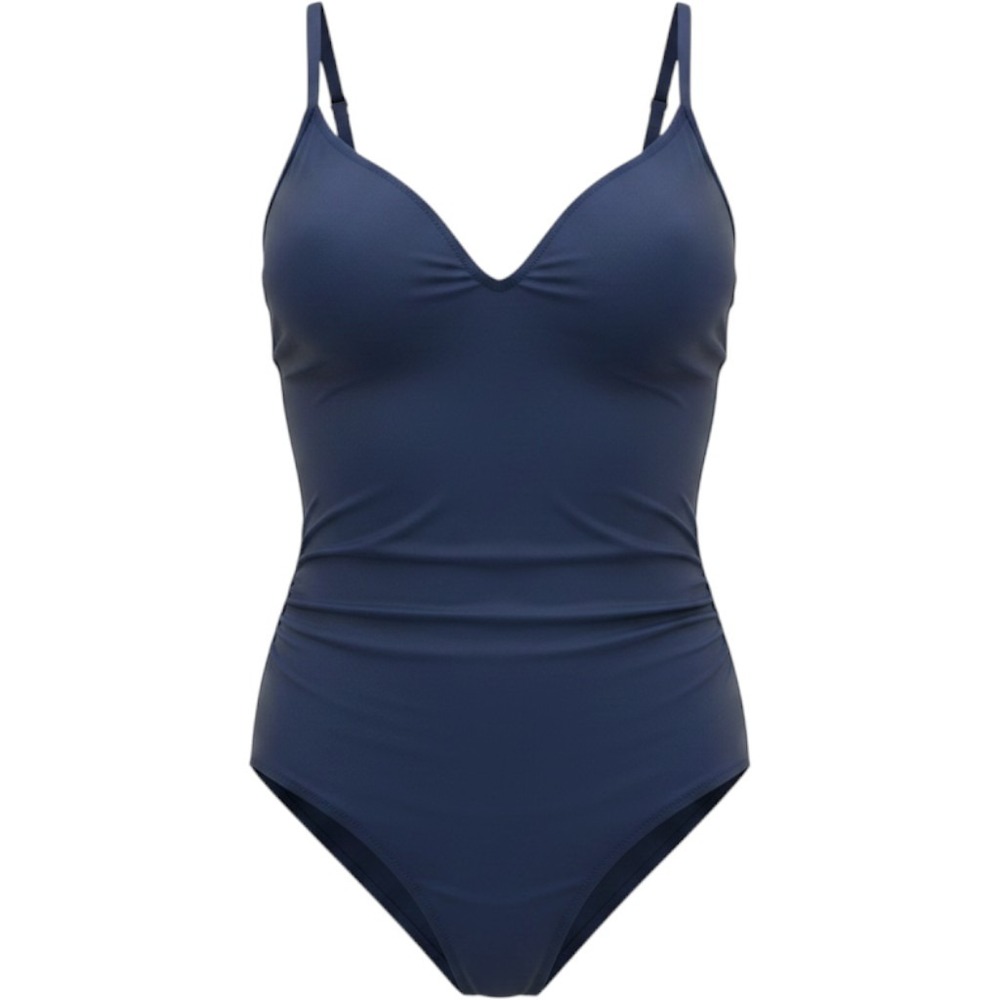 Amazon Essentials One Piece Swimsuit Size L Navy Blue Ruched Surplice V-Neck NEW